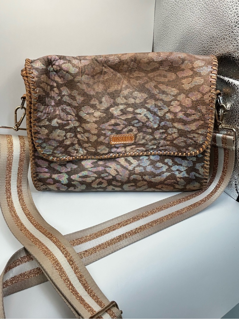 Consuela Around Town Iris Clutch 12" x 10" Leather with Kedzie Strap Please Read - Picture 1 of 14